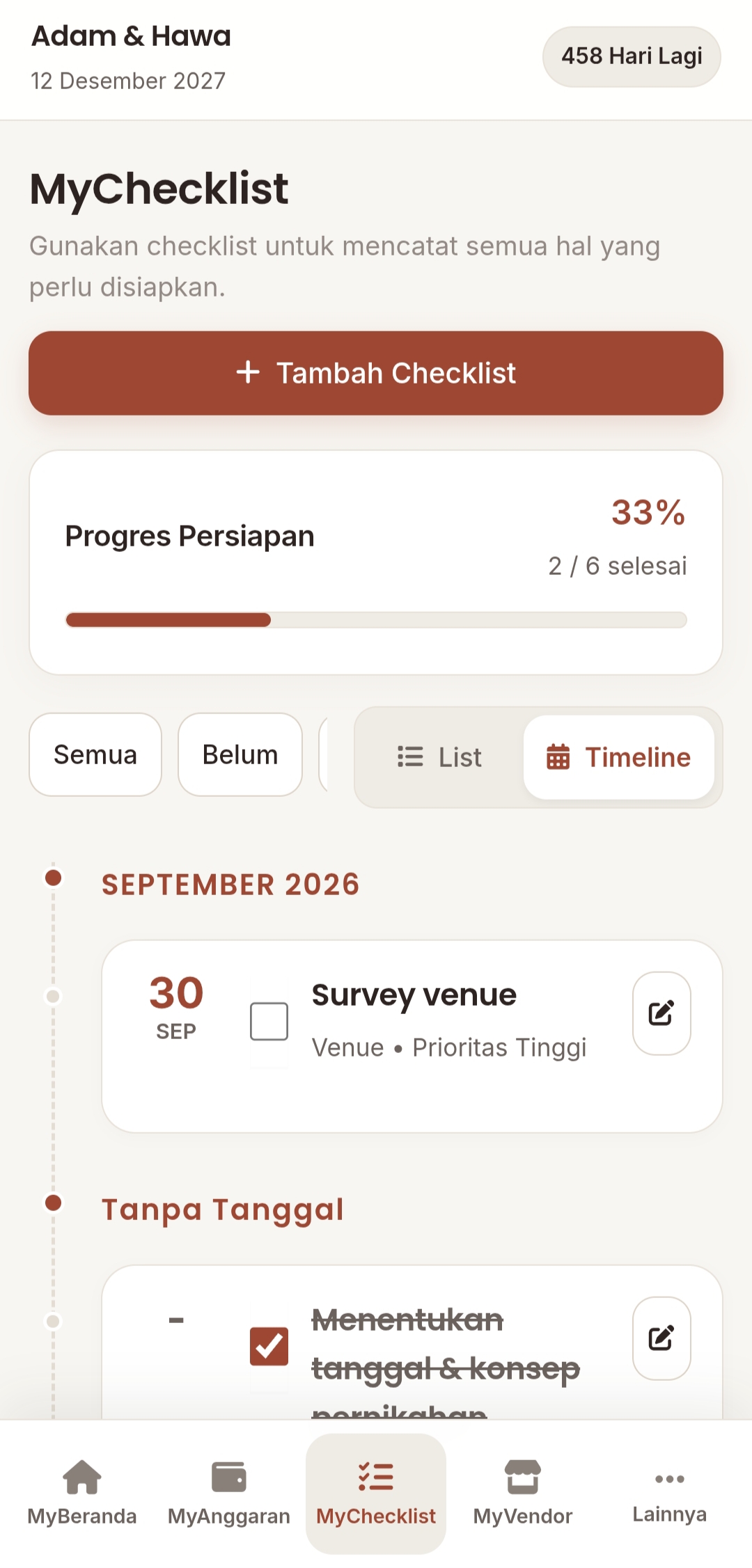 Checklist Timeline